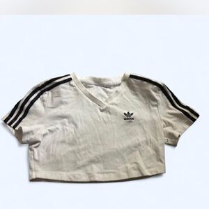 Adidas V-Neck Crop Top with Black Stripes